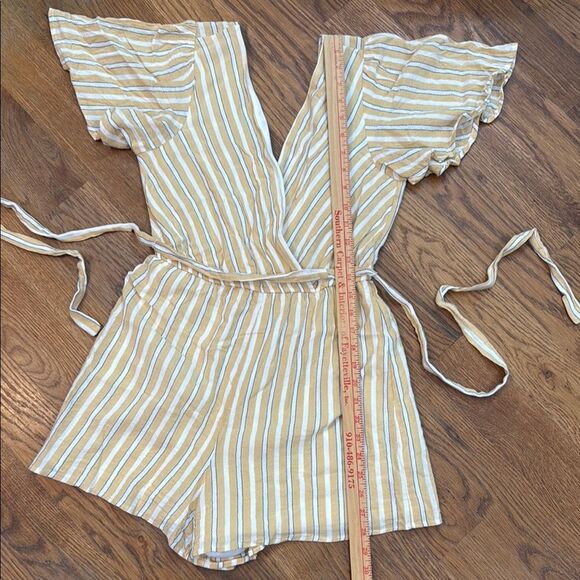 Altar'd State Yellow, Grey and White Striped Romper Lined - Picture 11 of 14
